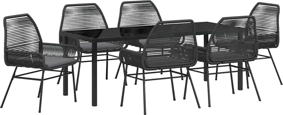 vidaXL Kert étkező szett párnával 7 pcs Fekete polirattan