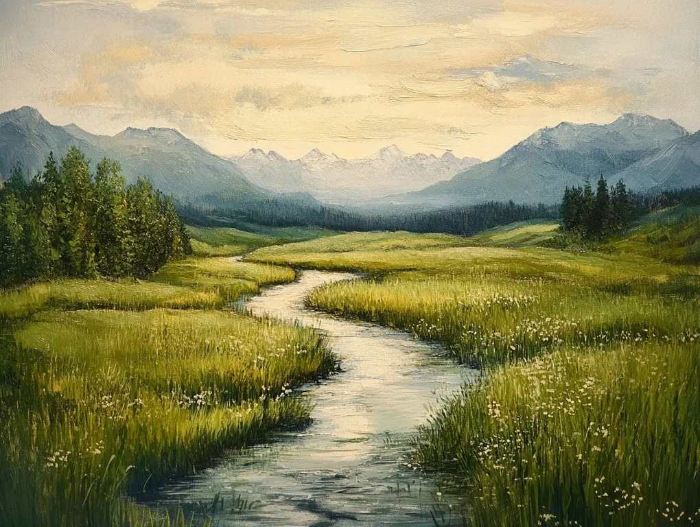 Vászonkép Canvas Tájkép Rét Folyó Patak Zöld 100x75