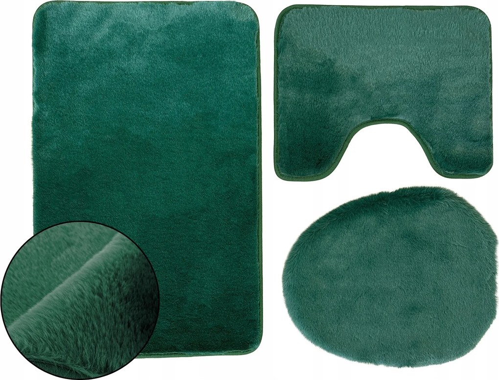 Fürdőszobaszőnyeg Csúszásgátló Lombok Puha Bolyhos Zöld 3 részes