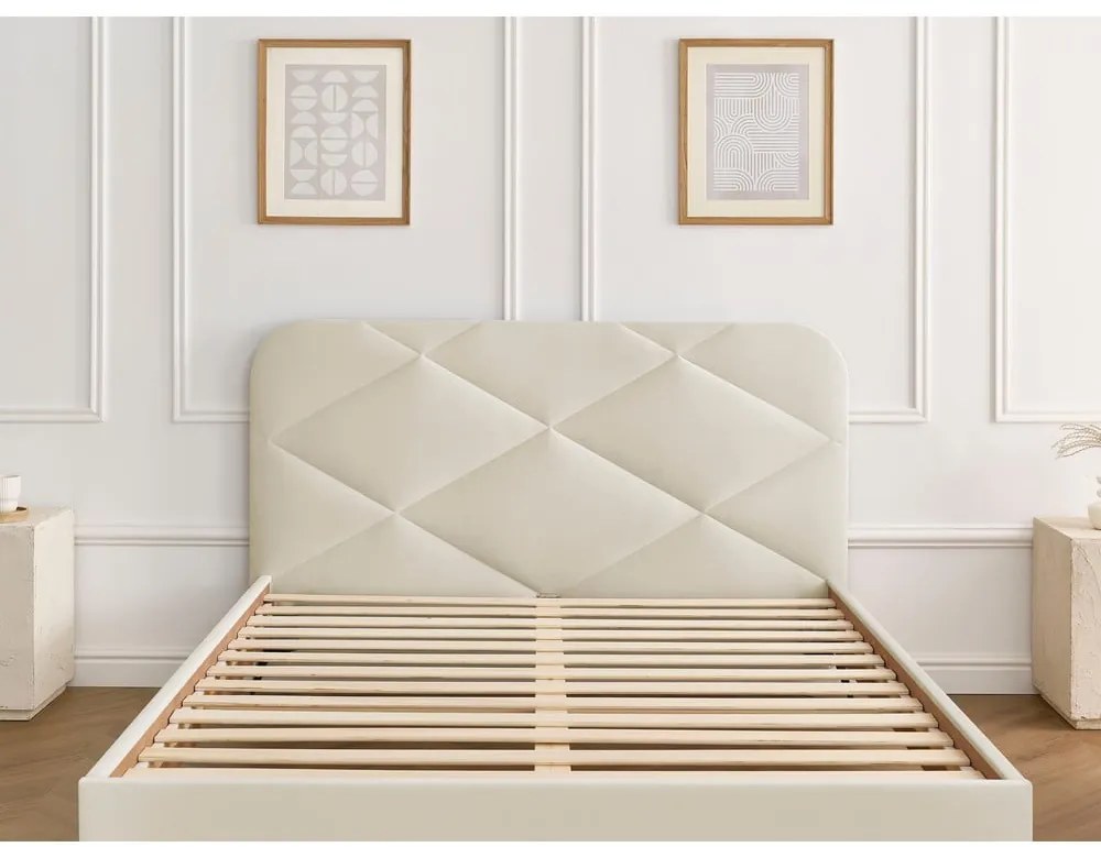 Bézs kárpitozott franciaágy ágyráccsal 160x200 cm Prune – Bobochic Paris