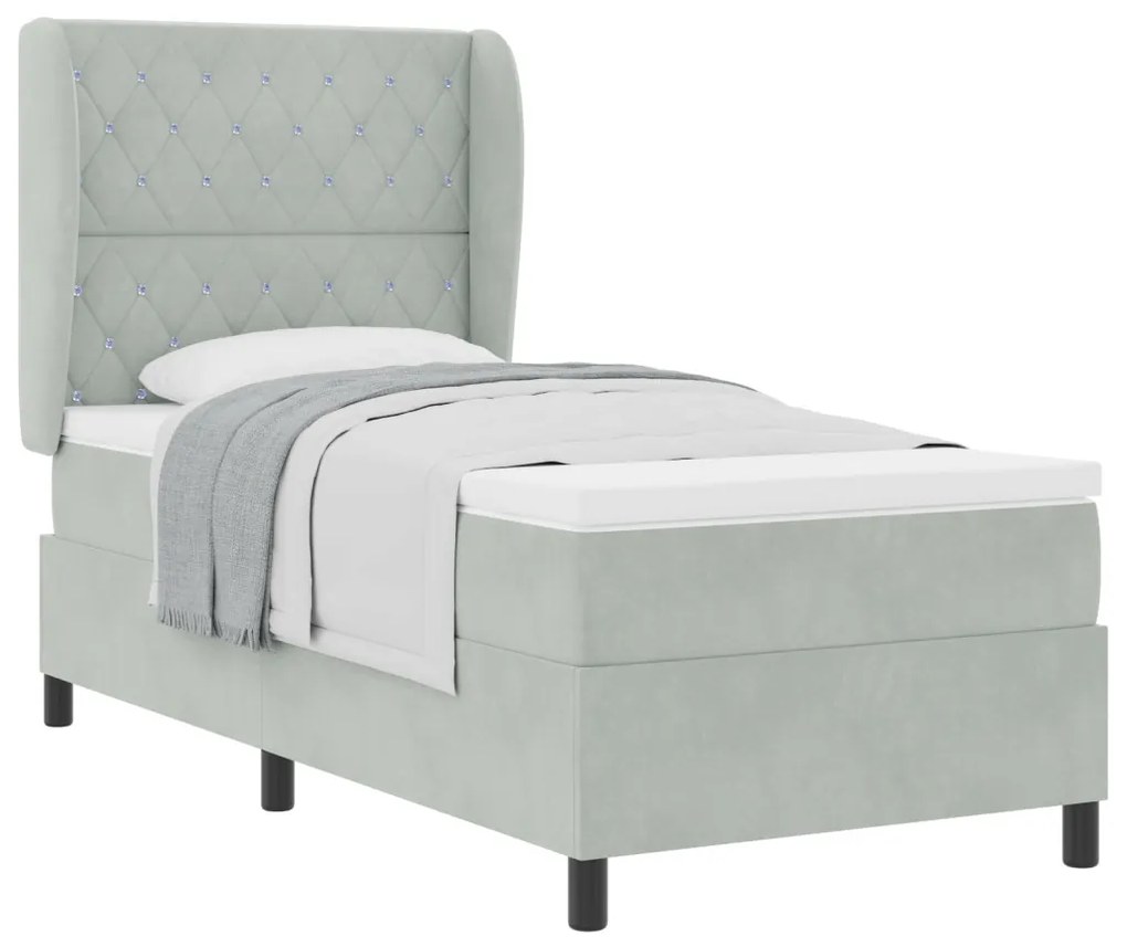 Boxspring Ágy Matrac Különböző Színben - Világosszürke - 90x200 cm - Bársony