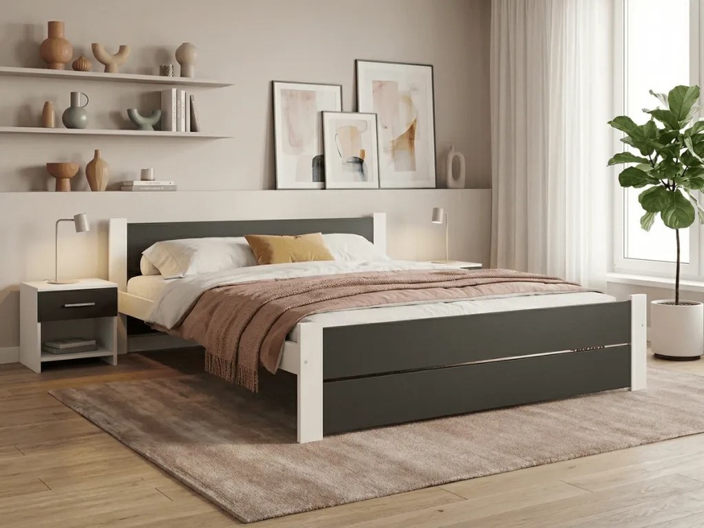 Ágy IKAROS DOUBLE 180 x 200 cm, antracit/fehér Matrac: Matrac nélkül, Ágyrács: Lamellás ágyráccsal