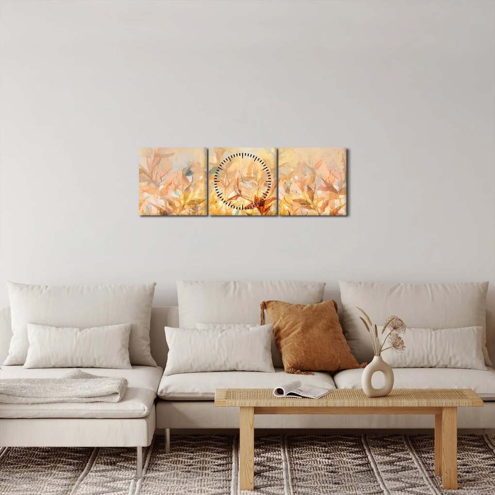 Kép - levelek az ősz színében, olajfestmény (órával) (90x30 cm)
