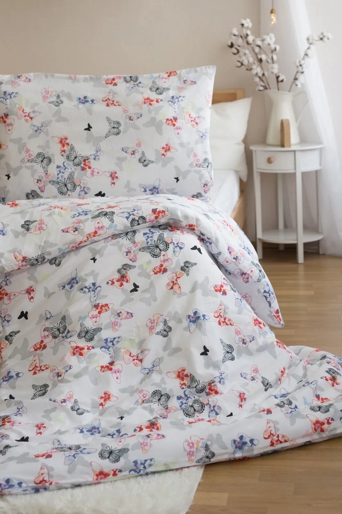 Pamut ágyneműhuzat BUTTERFLY COLORA, fehér Ágyneműhuzat mérete: 70 x 90 cm | 140 x 200 cm