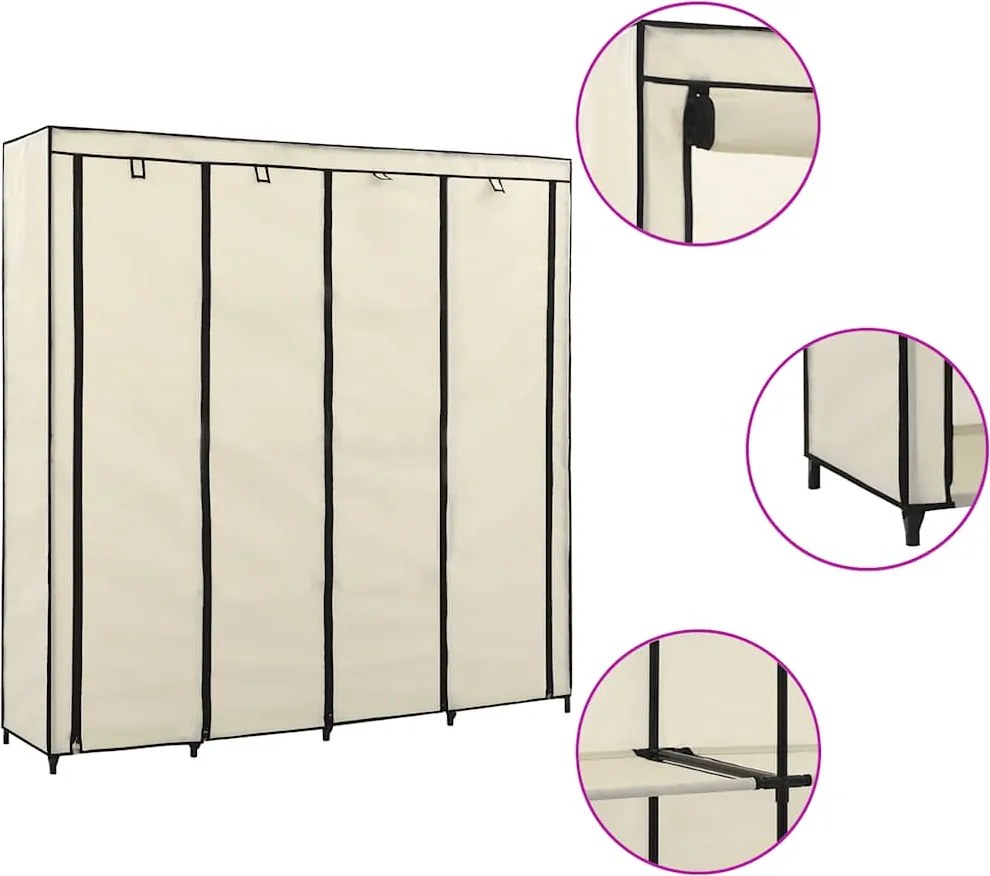 vidaXL krémszínű ruhásszekrény 4 tárolórekesszel 175 x 45 x 170 cm