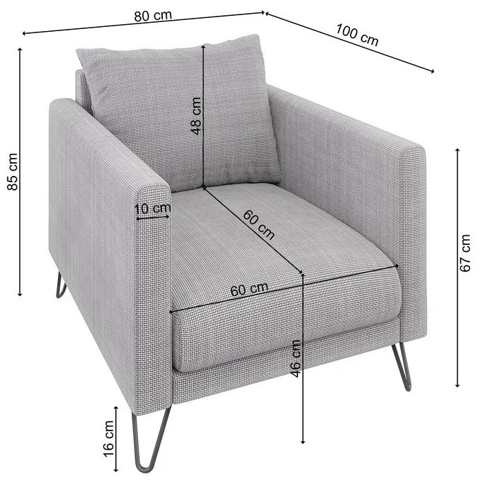 Világosszürke zsenília fotel Freya – Ropez