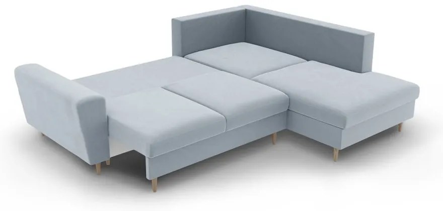 Világoskék bársony kinyitható tárolóhelyes sarokkanapé (jobb oldali-L alakú) Kyoto – Cosmopolitan Design