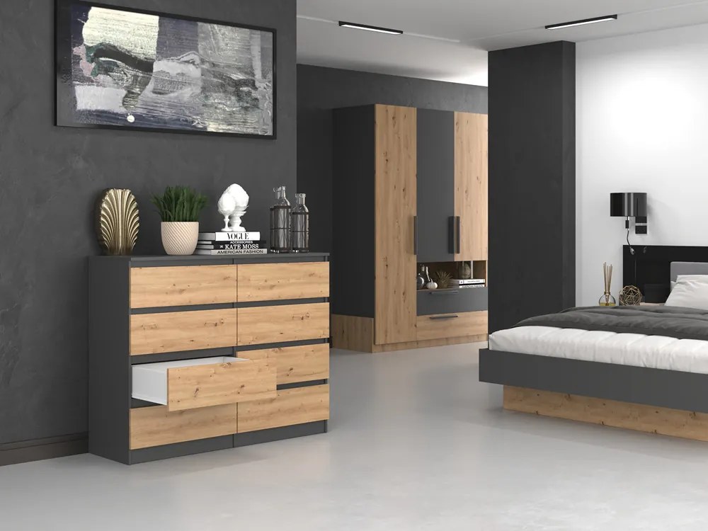 M8 120 fiókos szekrény, antracit-tölgy