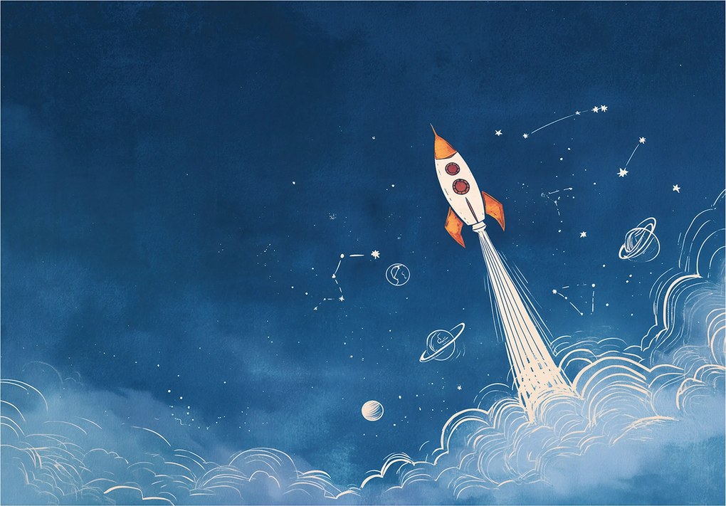 Fotótapéta Gyerekeknek Fiú Űr Rakéta Gyerek Tapéta 350x250