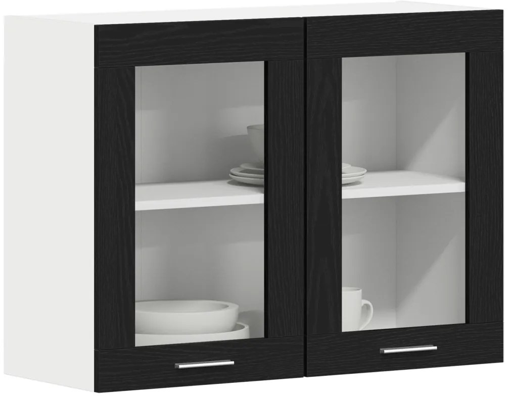 vidaXL Fekete Tölgy Függő Üveg Szekrény 80x31x60 cm Műanyag Fából