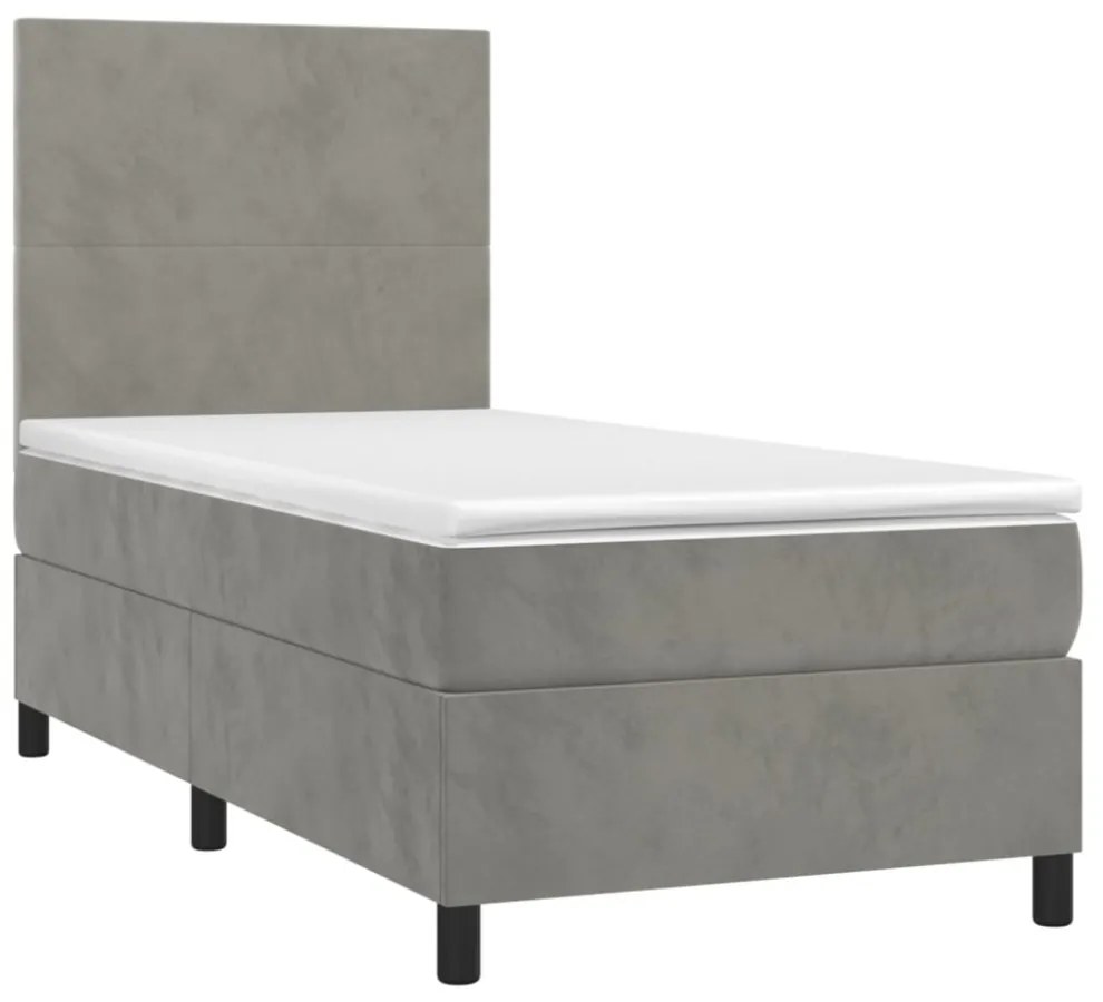 világosszürke bársony rugós és LED-es ágy matraccal 100x200 cm
