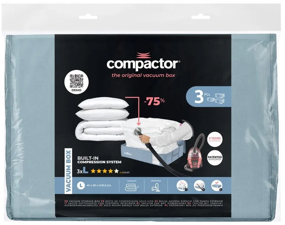 Vákuumos műanyag ágy alatti tárolódoboz szett 3 db-os 65x45x15,5 cm Blue Edition – Compactor