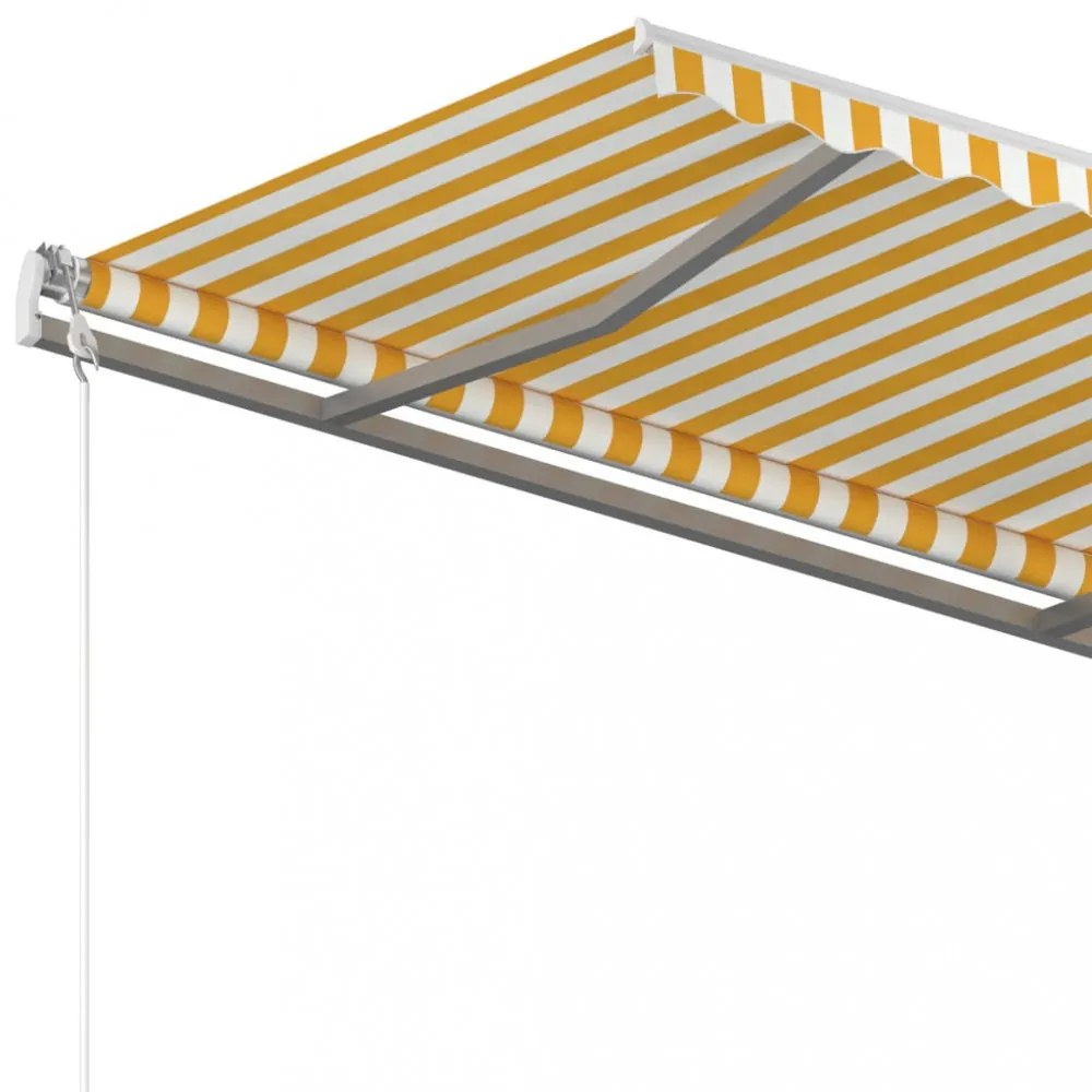 sárga-fehér kézzel kihúzható póznás napellenző 350 x 250 cm