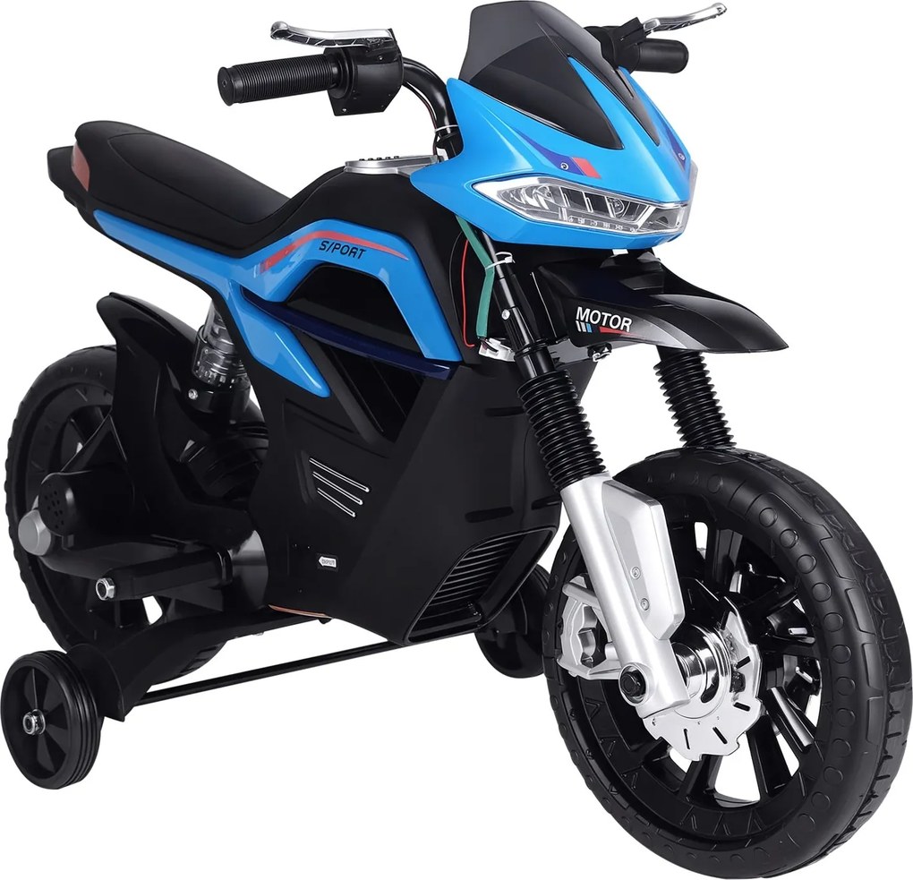 HOMCOM Gyerek Elektromos Motorkerékpár Játék +3 Éves 6V Akkumulátor Fényekkel és Zenével 105x52.3x62.3cm Kék | Aosom