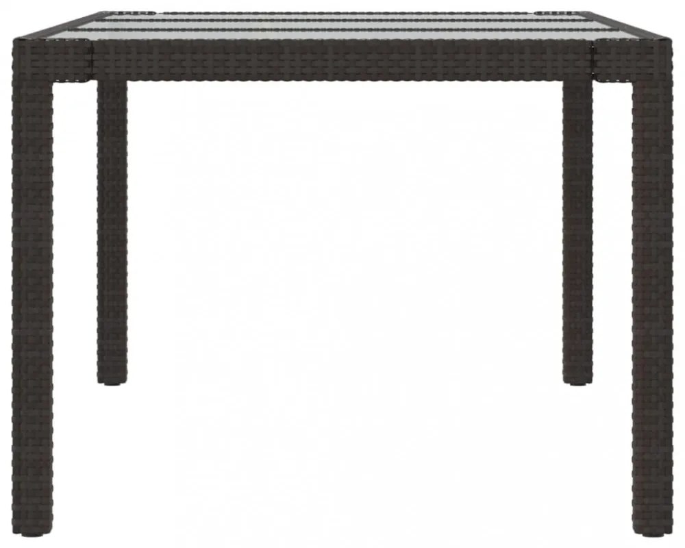 barna polyrattan és edzett üveg kerti asztal 190 x 90 x 75 cm