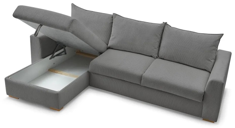 Szürke kordbársony kinyitható sarokkanapé (variálható) Augustin – Bobochic Paris