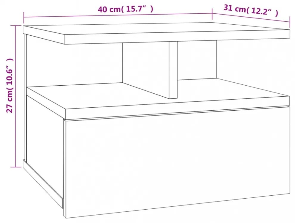 2 db betonszürke szerelt fa lebegő éjjeliszekrény 40x31x27 cm