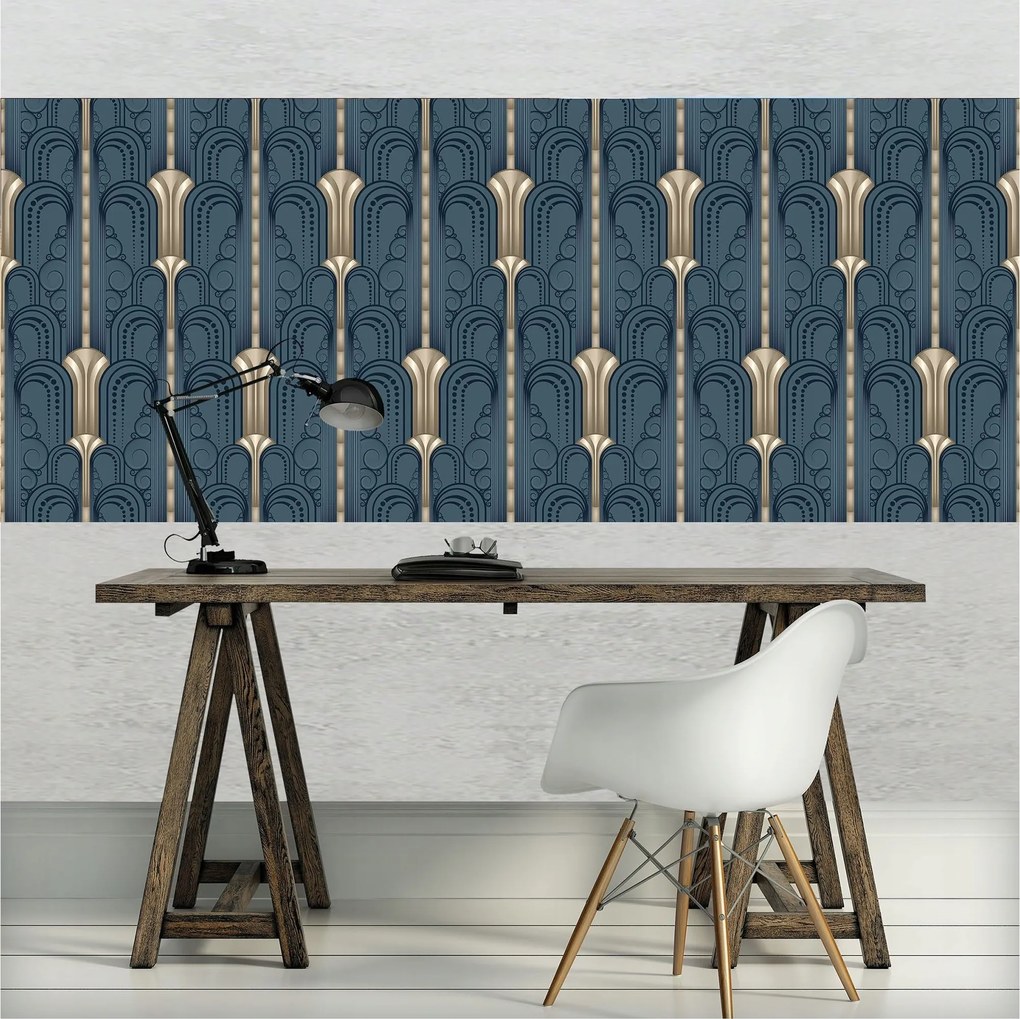 Flizelin fotótapéta Levelek Ívek Szimmetria Kék Relaxáció 250x104 +ragasztó