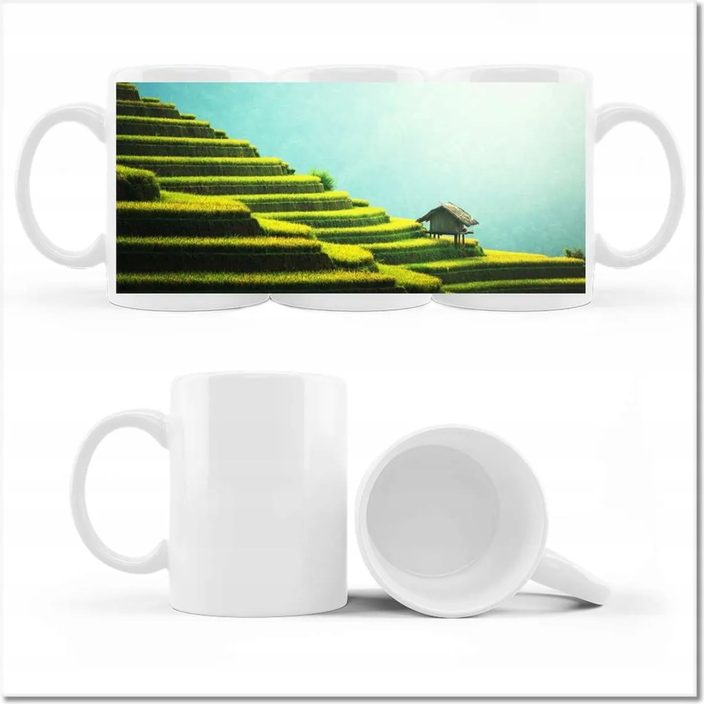 Nyomott mintás bögre Trópusi teraszok Zöld