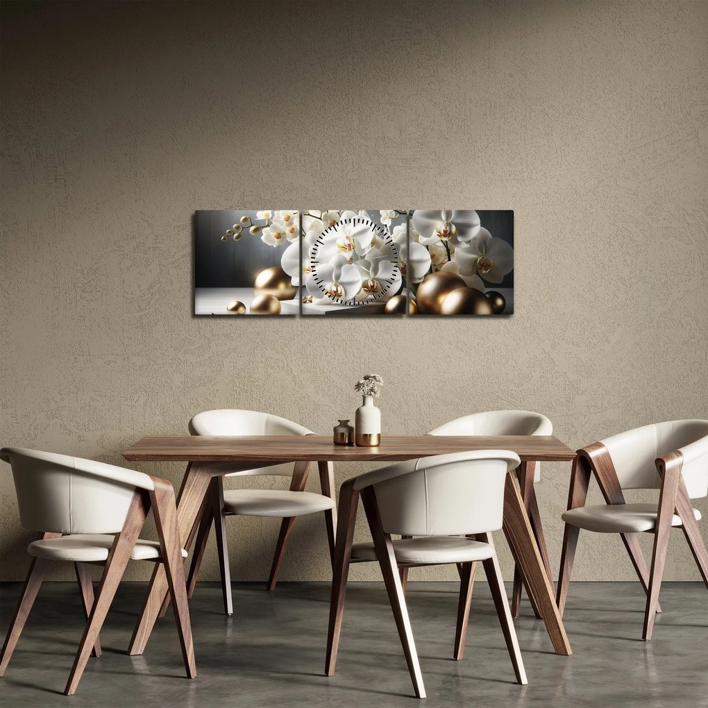 Kép - Orchidea és aranygolyók (órával) (90x30 cm)