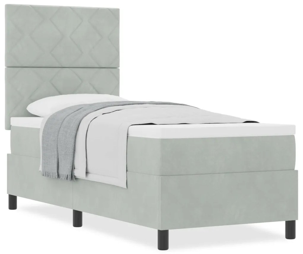 Boxspring Ágy Matrac Fény Szürke 80x200 cm Bársony