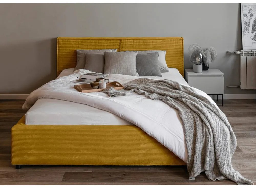Franciaágy 140 cm Fatime (ágyráccsal) (tárolóhellyel) (mustár + fekete). Akció -15%. 1099188
