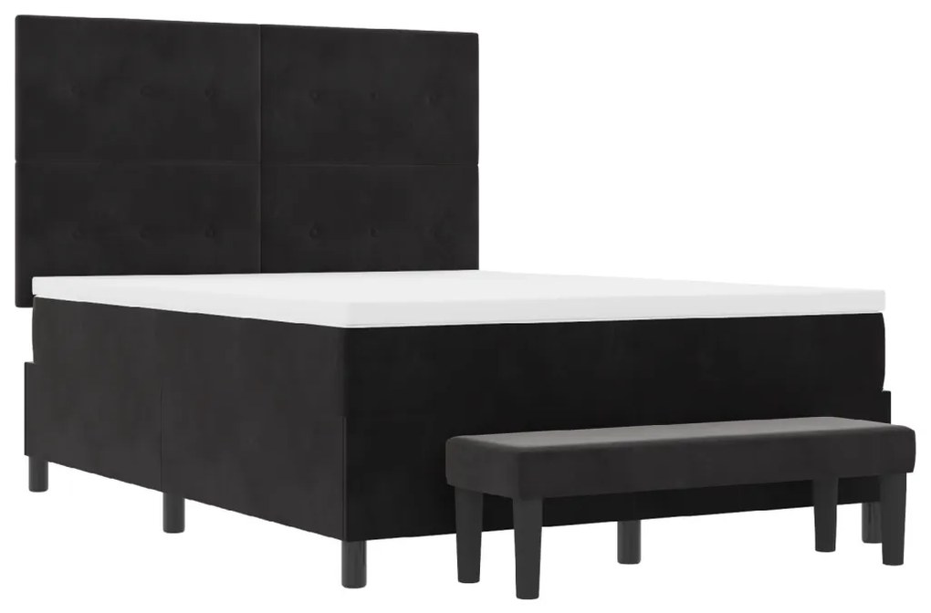 vidaXL Box Spring Ágy Matraccal és Pad Fekete 160x200 cm Bársony