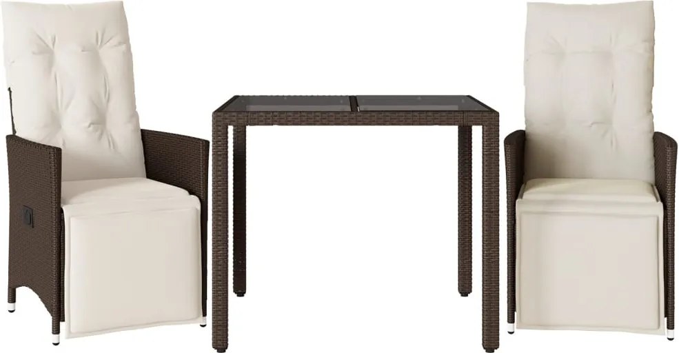 vidaXL 3 részes barna polyrattan kerti bisztrógarnitúra párnákkal