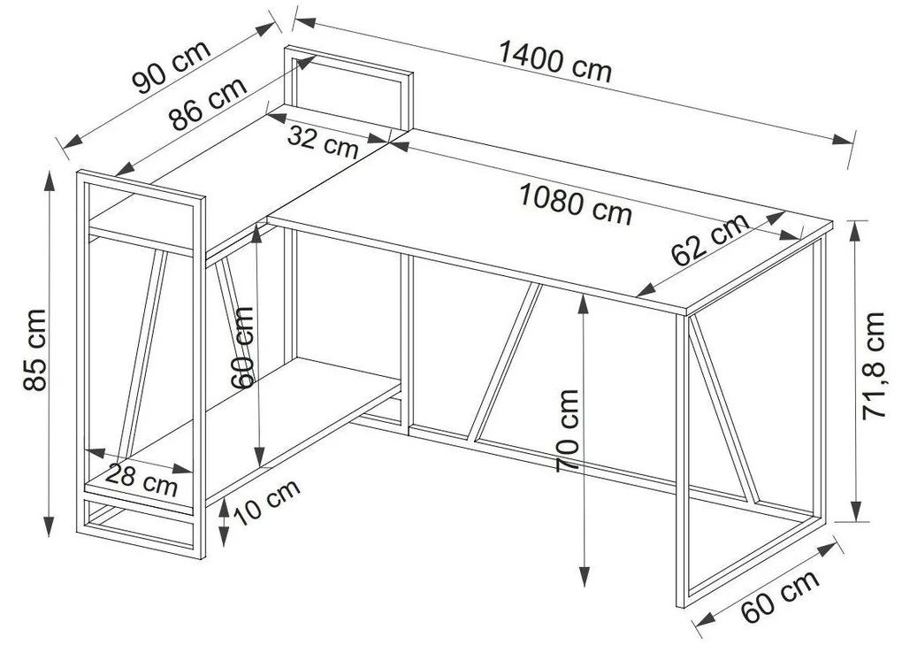 Íróasztal Nidupe 6 (zafír tölgy + fekete) . 1095011