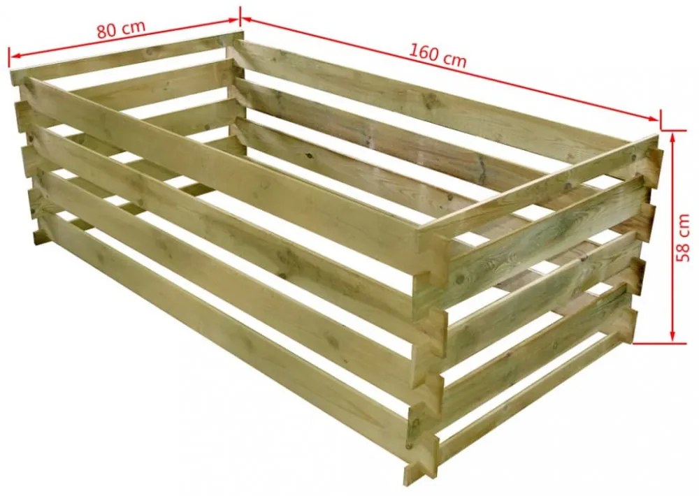 lécezett komposztáló impregnált fenyőfából 180x90x90 cm