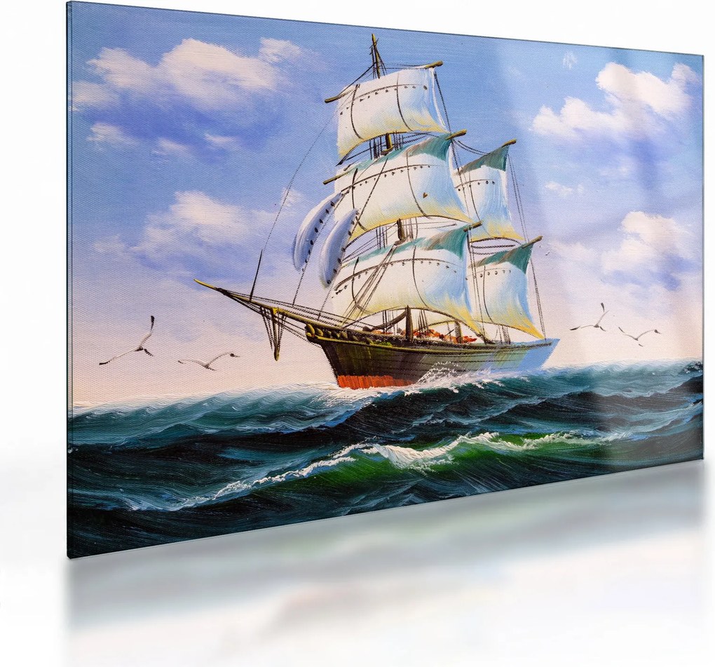 Kép egy hajóról a hullámokon (üvegen) (70x50 cm)