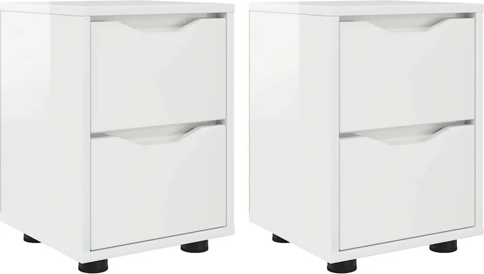 vidaXL Éjjeliszekrények 2 pcs Magas Fényű Fehér 30,5 x 30 x 43 cm