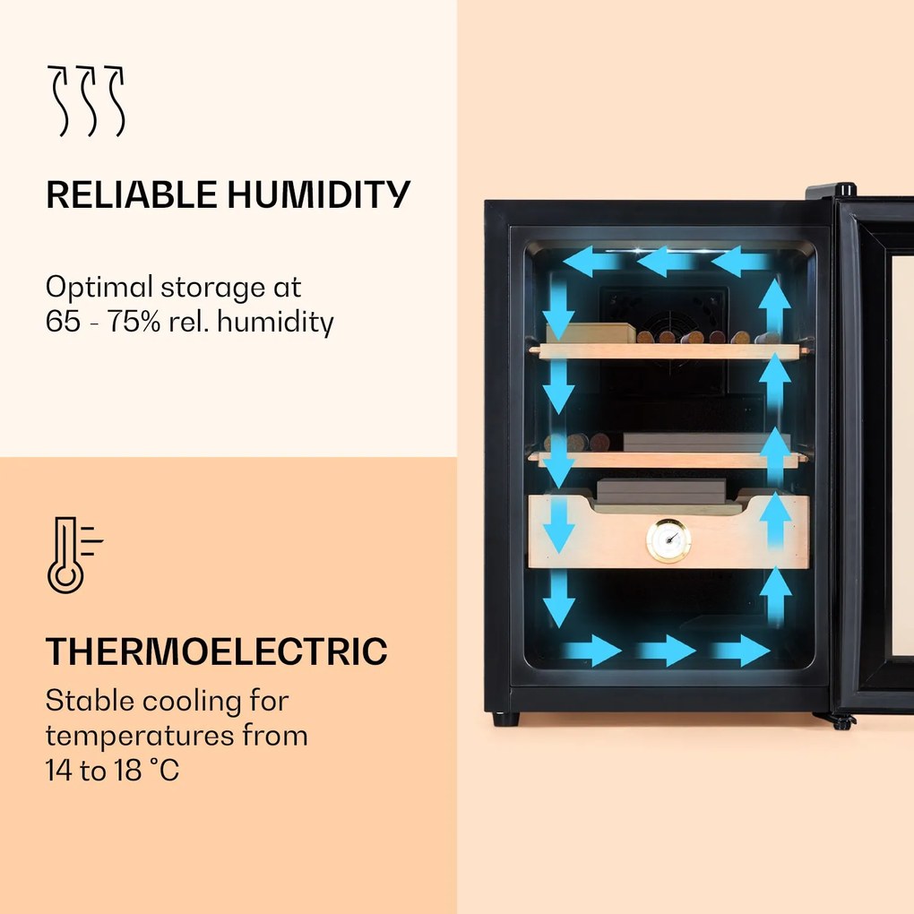 Klarstein El Presidente 37, humidor, 37 liter, 2 fiók, 1 cédrusfa rekesz