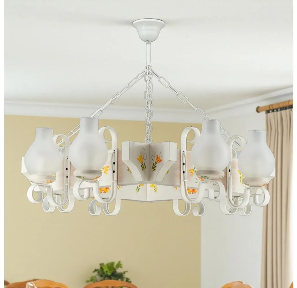 Brilagi - Láncos csillár QUEEN 8xE14/40W/230V bükk/krémszínű