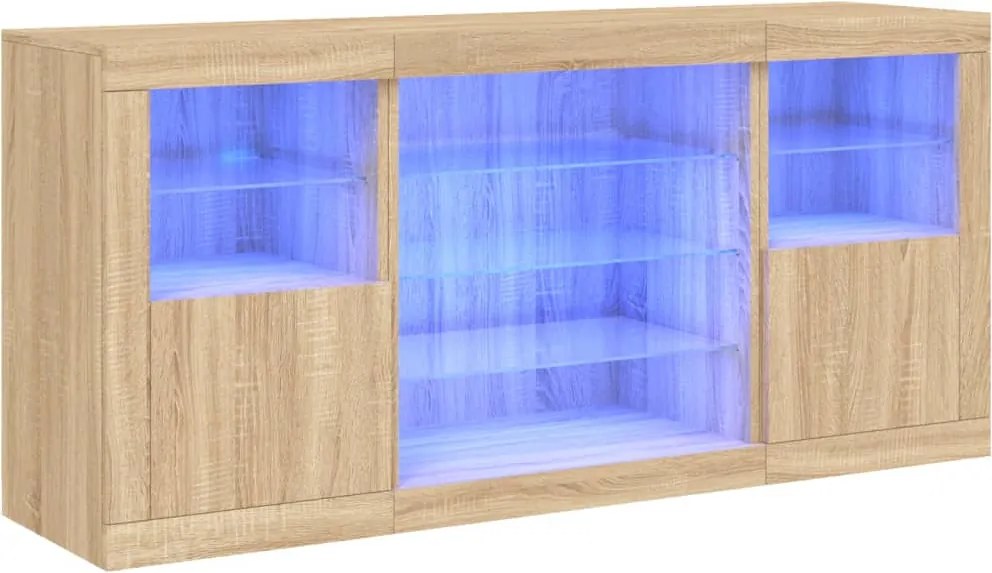 vidaXL sonoma tölgy színű tálalószekrény LED-ekkel 142,5 x 37 x 67 cm