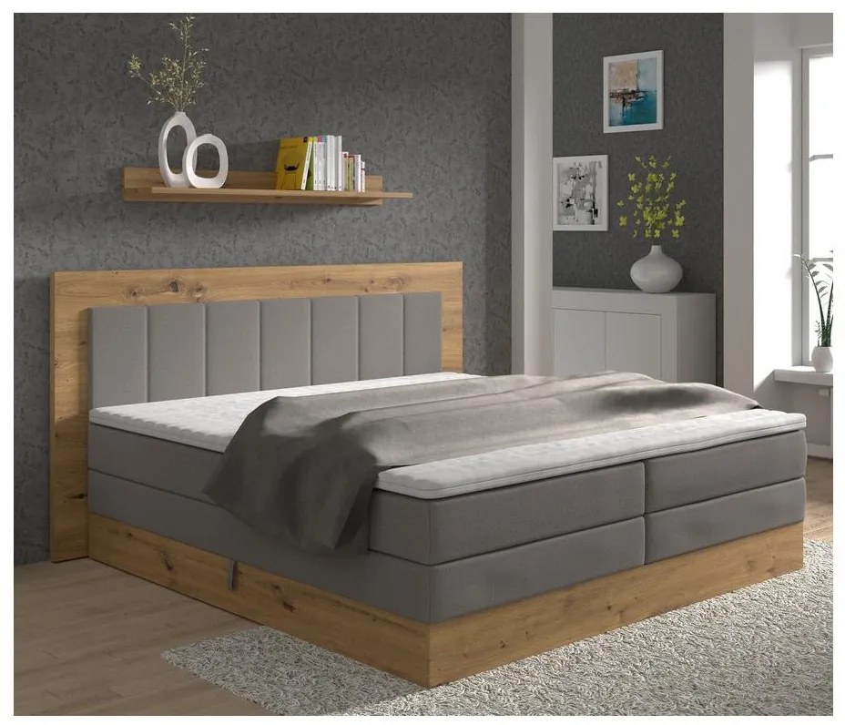 Boxspring ágy matracokkal és topperrel, tárolóhellyel JASMINE 180x200 cm szürke