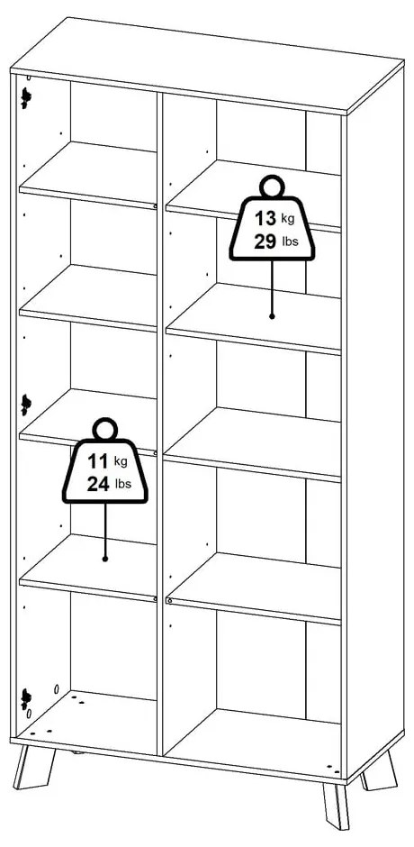 Fehér-natúr színű könyvespolc tölgyfa dekorral 89x188x40 cm Ikast – Tvilum