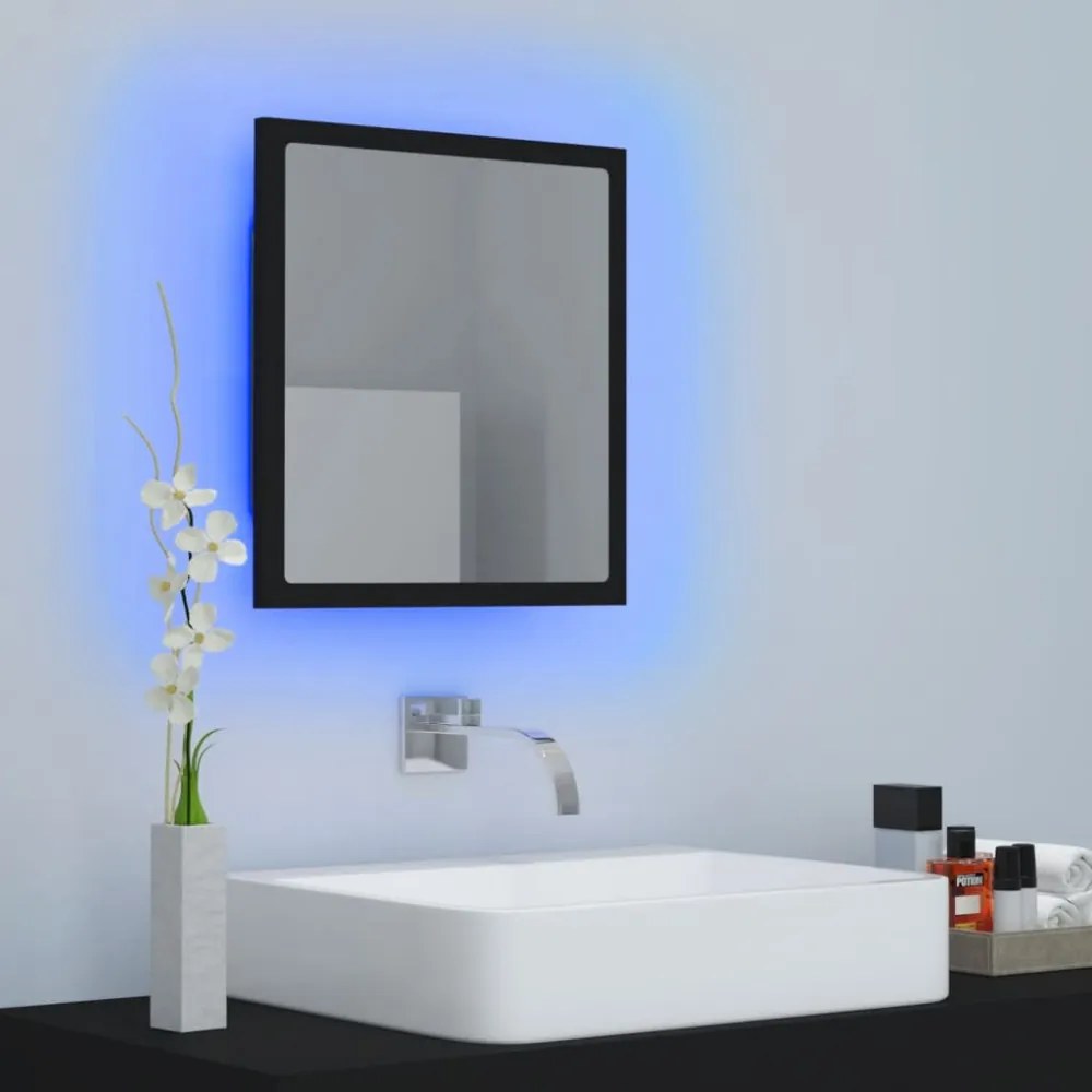 fekete akril LED-es fürdőszobai tükör 40 x 8,5 x 37 cm