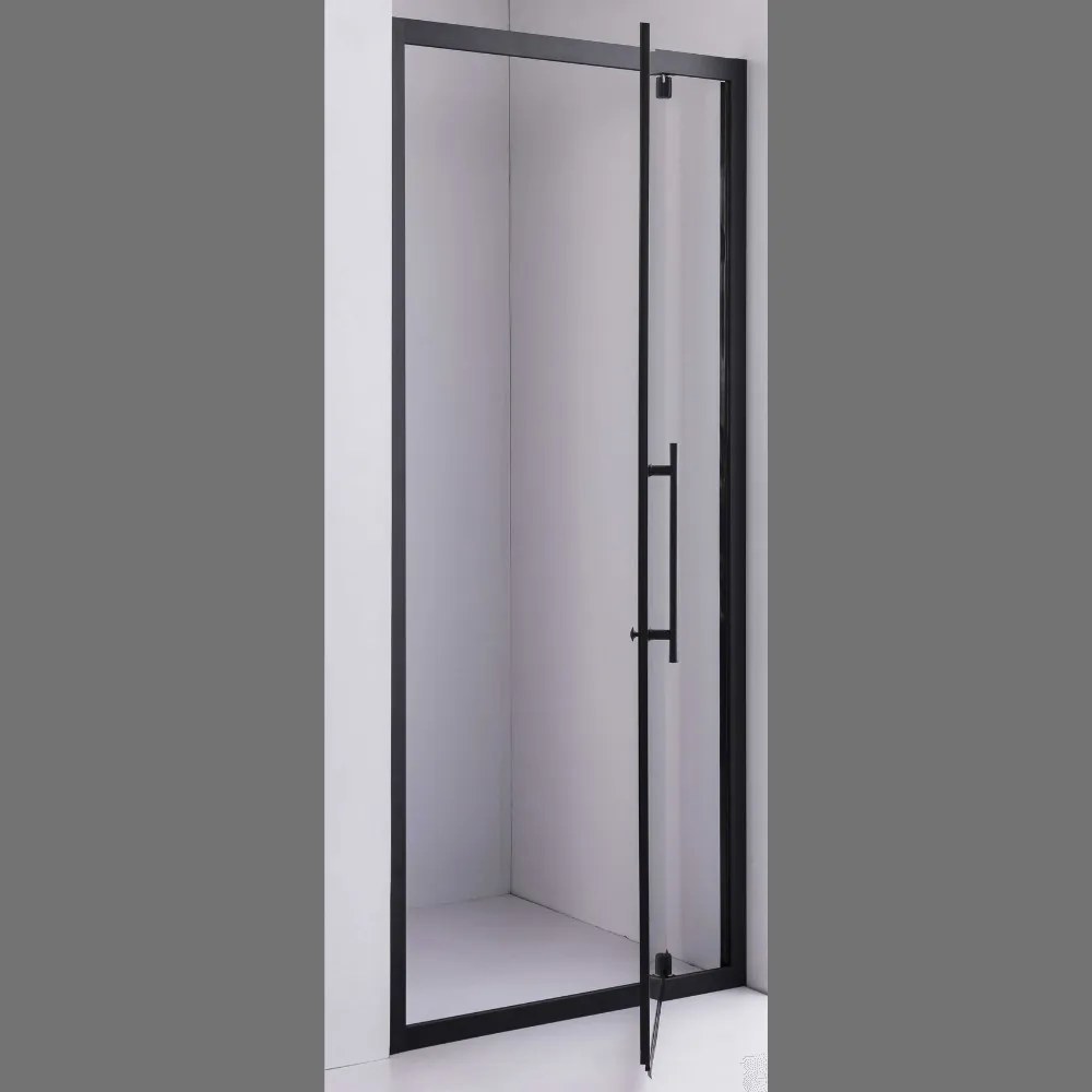 Stuxi Torino Black 70/80/90/100/110/120 cm széles nyílóajtós zuhanyajtó 6 mm vastag vízlepergető biztonsági üveggel, fekete elemekkel, 200 cm magas