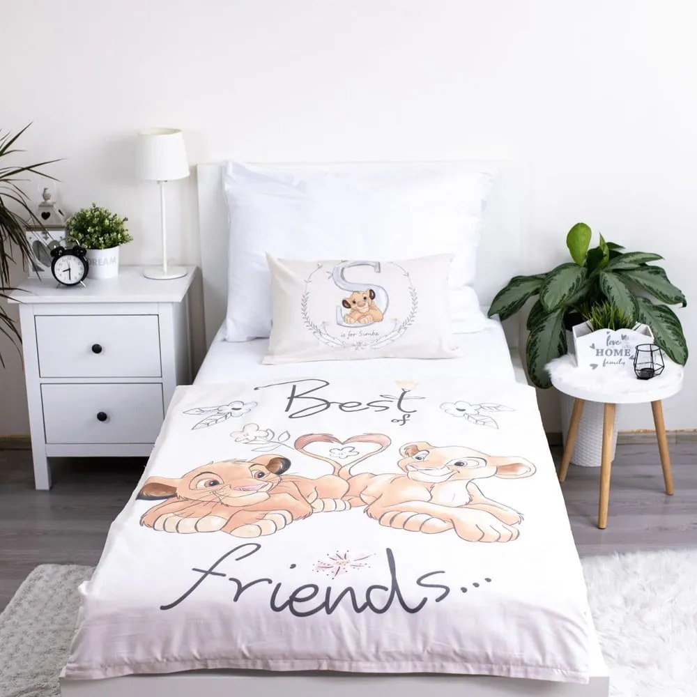 Világossárga pamut gyerek ágyneműhuzat babaágyhoz 100x135 cm Lion King "Best Friends" – Jerry Fabrics