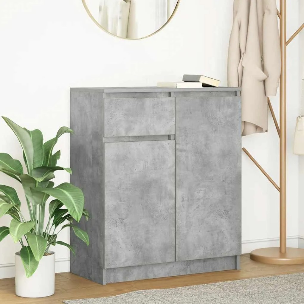 betonszürke szerelt fa tálalószekrény fiókos 71x35x84 cm