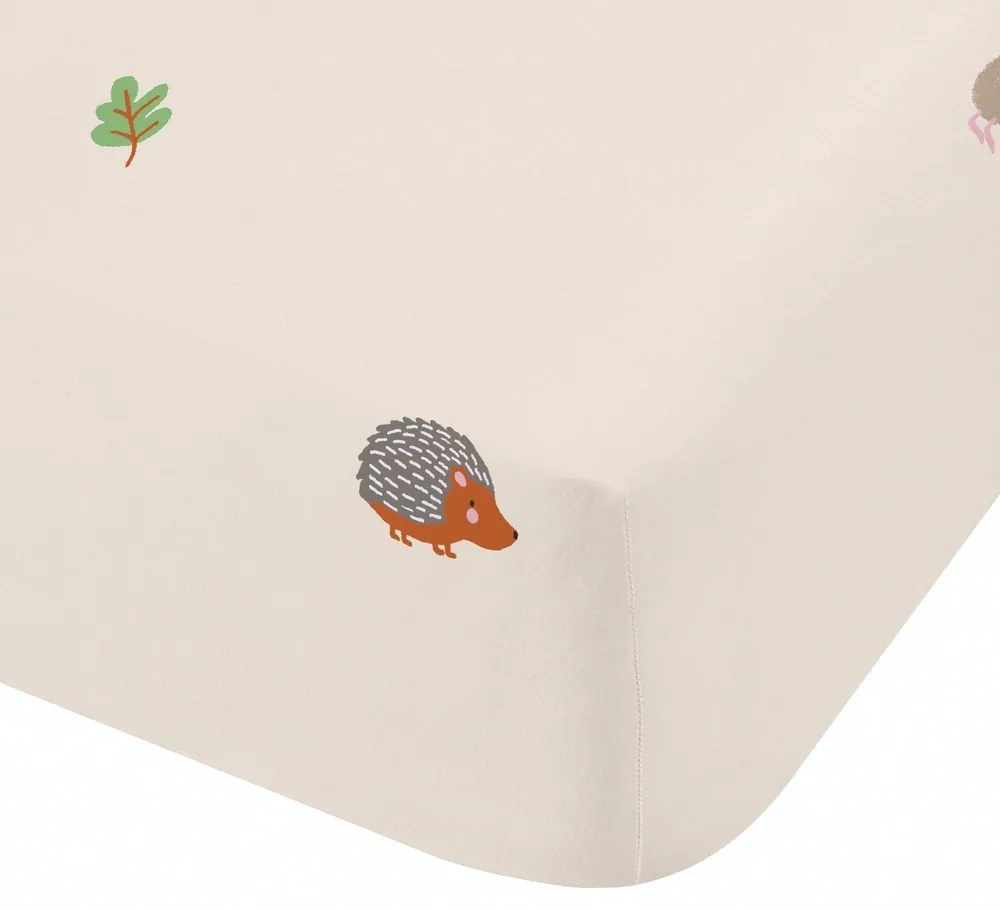 Bézs gumis kétszemélyes gyerek lepedő 135x190 cm Fox and Woodland Friends – Catherine Lansfield