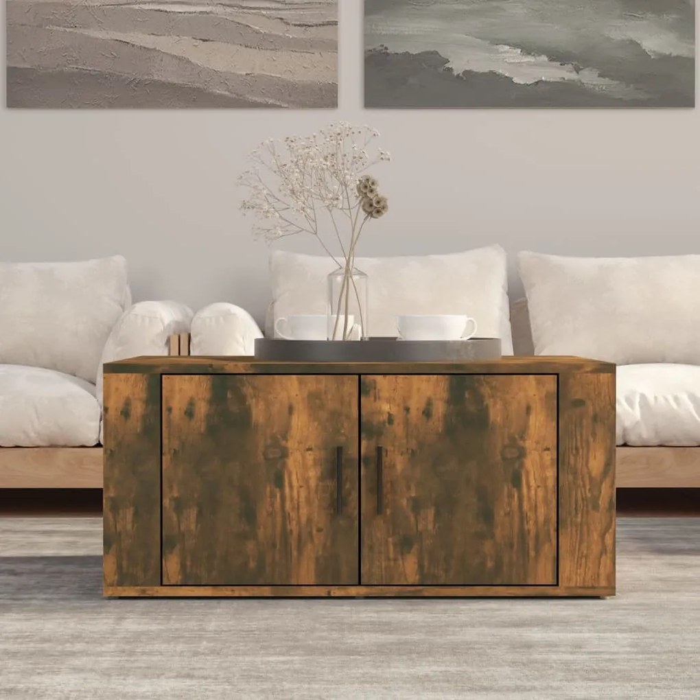 Füstös tölgy színű szerelt fa dohányzóasztal 80 x 50 x 36 cm
