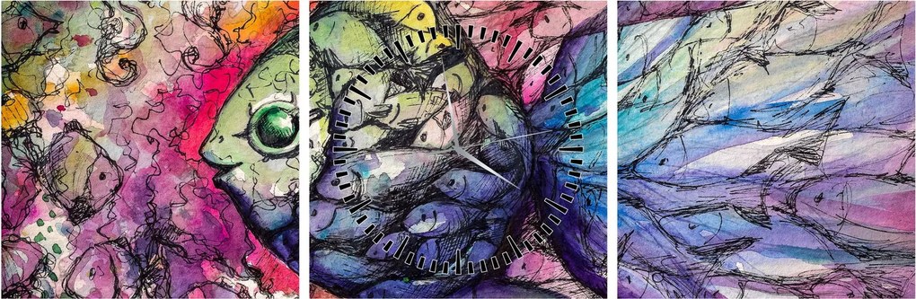 Kép - színes hal (órával) (90x30 cm)