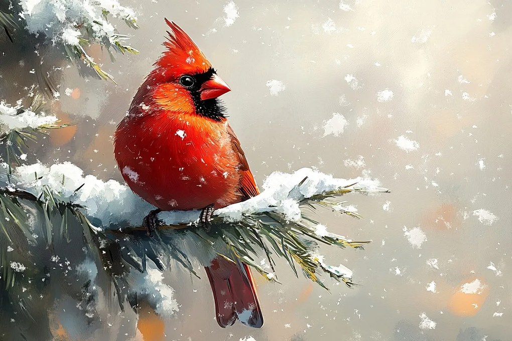 Vászonkép Canvas Természet Madár Bíboros Tél Hó 60x40