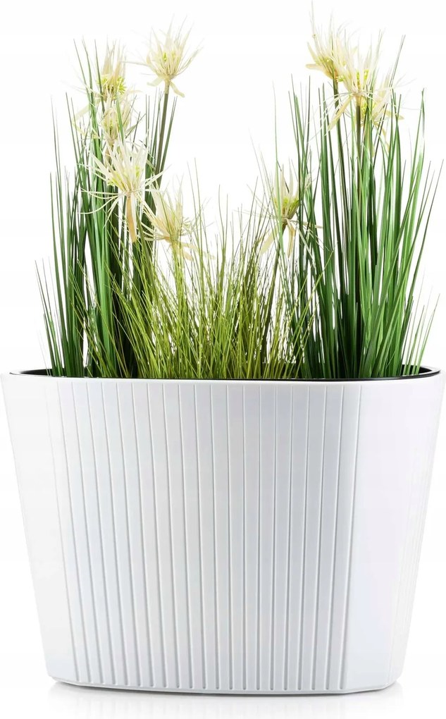 Nagy Virágtartó Fehér ovális betéttel Ajtó előtti virágtartó terasz erkélyre