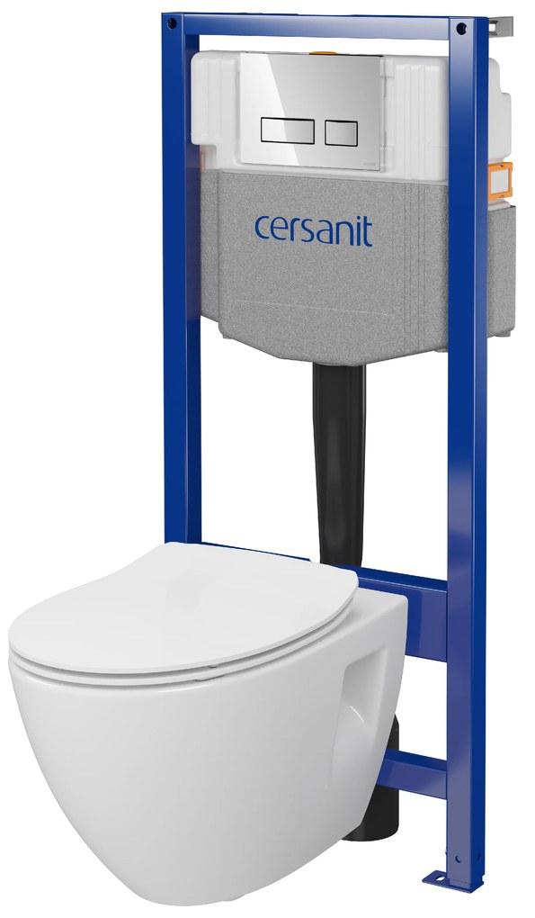 Cersanit Moduo, System50 MECH süllyesztett keret + Moduo Plus CleanOn fali WC csésze + MOVI II króm gomb, S701-769