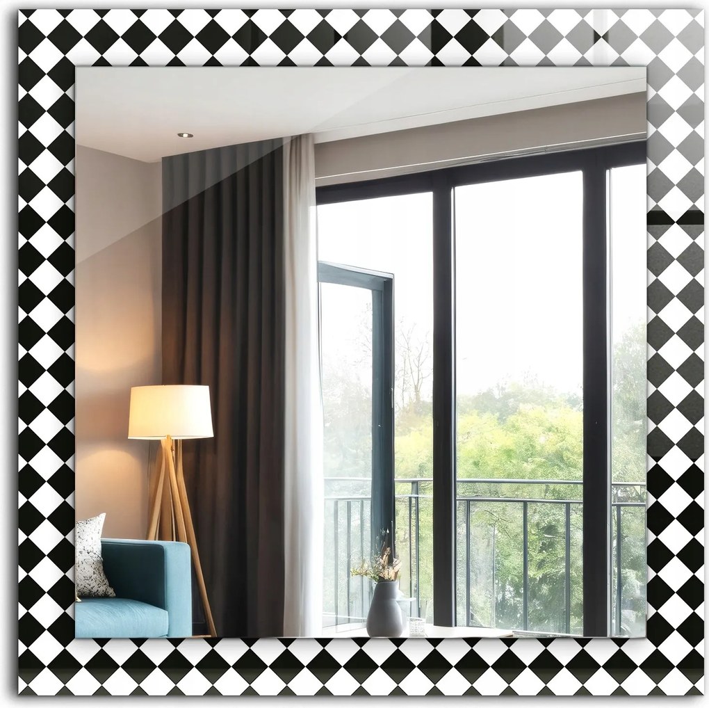 Falra akasztható dekoratív tükör Fekete-fehér kockás 60 x 60 cm