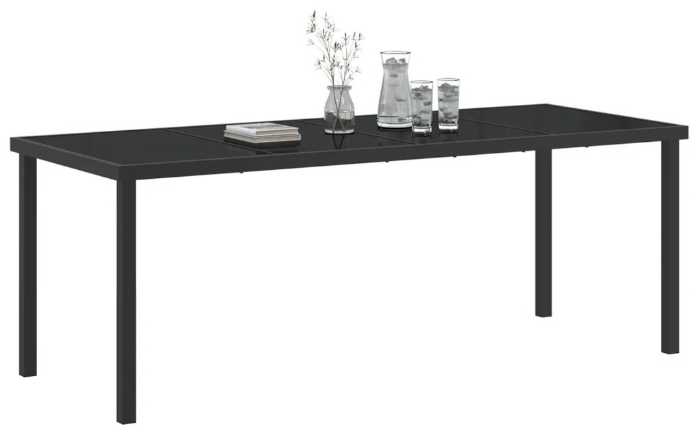 Kerti Asztal Fekete 200x80x73 cm Edzett Üveg