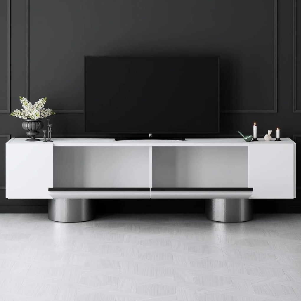 TV szekrény Bohem - White, Silver